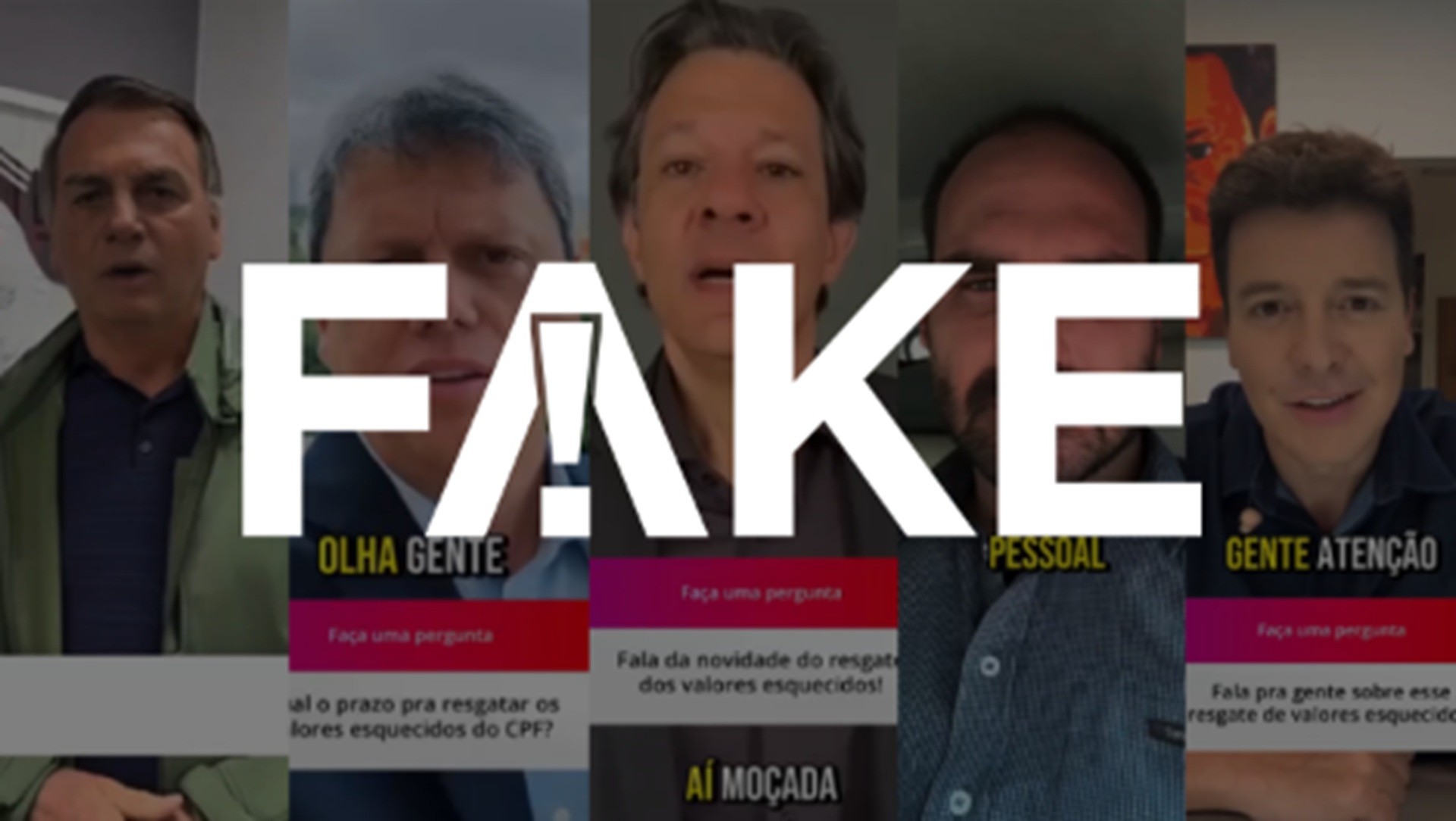 É #FAKE vídeo de Bolsonaro, Tarcísio e Haddad anunciando resgate de valores a receber no Banco Central; trata-se de golpe